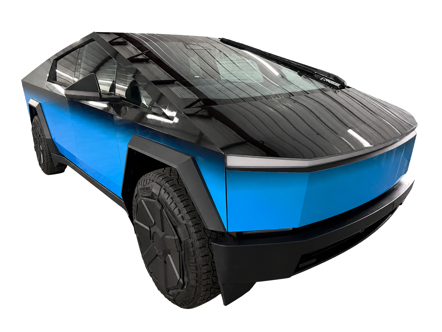 Blue and black custom Cybertruck wrap